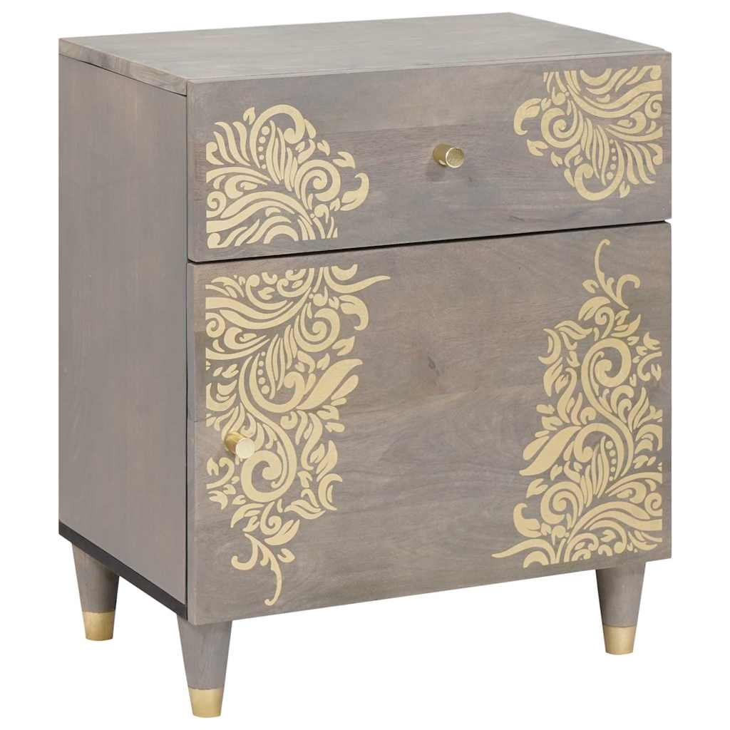 Nachttisch mit Tür Grau 50 x 33 x 60 cm Massivholz Mango