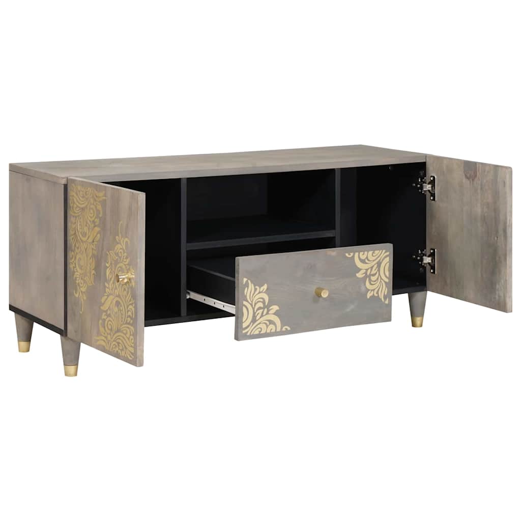 TV-Schränk mit Regal Grau 105 x 33 x 46 cm Massivholz Mango