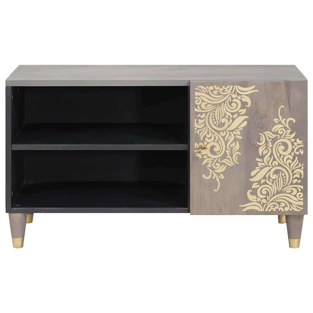 TV-Schränk mit Regal Grau 80 x 33 x 46 cm Massivholz Mango