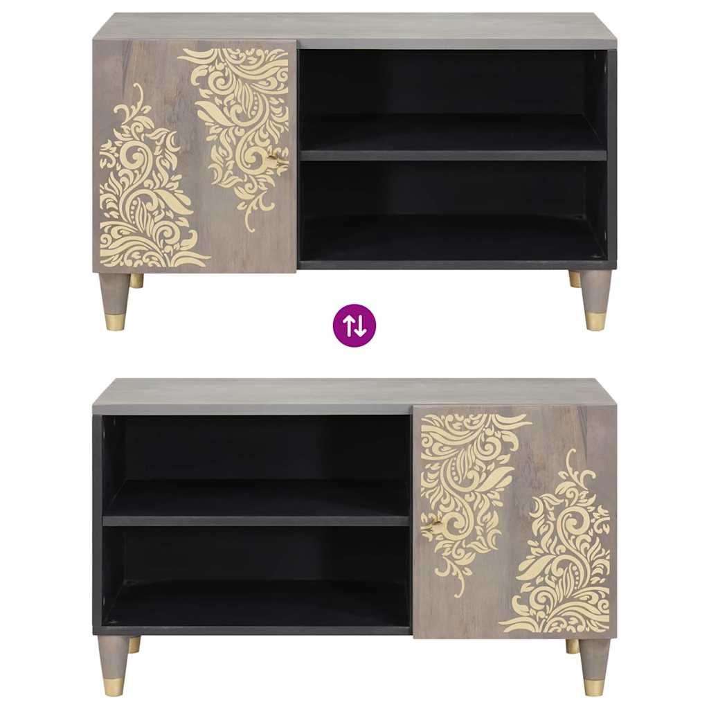 TV-Schränk mit Regal Grau 80 x 33 x 46 cm Massivholz Mango