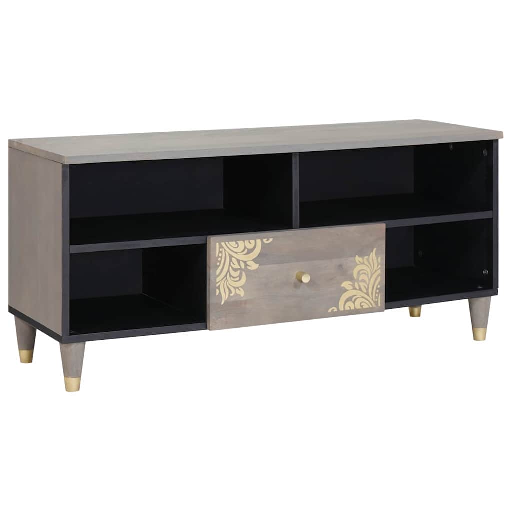 TV-Schränk mit Regal Grau 100 x 33 x 46 cm Massivholz Mango