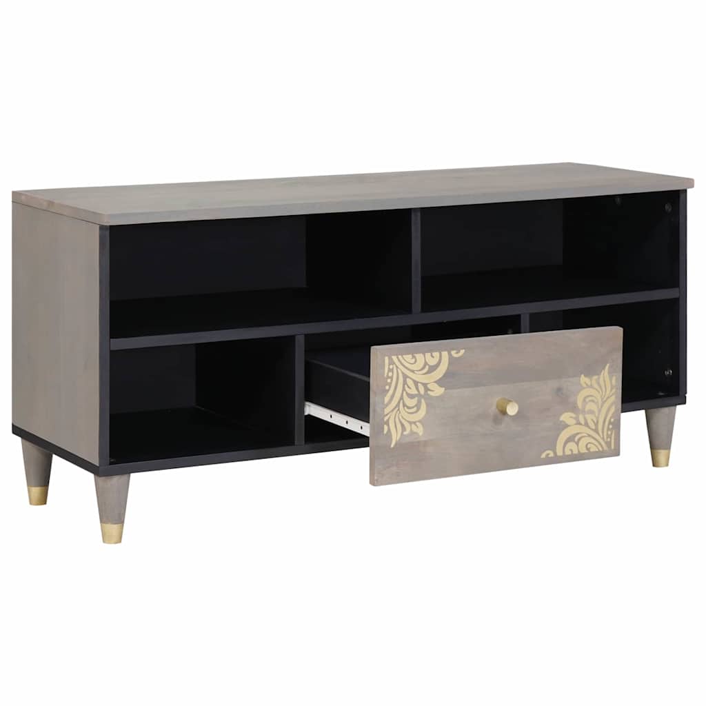 TV-Schränk mit Regal Grau 100 x 33 x 46 cm Massivholz Mango