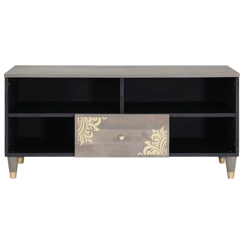 TV-Schränk mit Regal Grau 100 x 33 x 46 cm Massivholz Mango