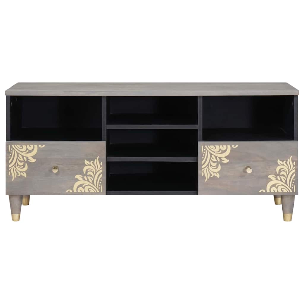 TV-Schränk mit Regal Grau 100 x 33 x 46 cm Massivholz Mango