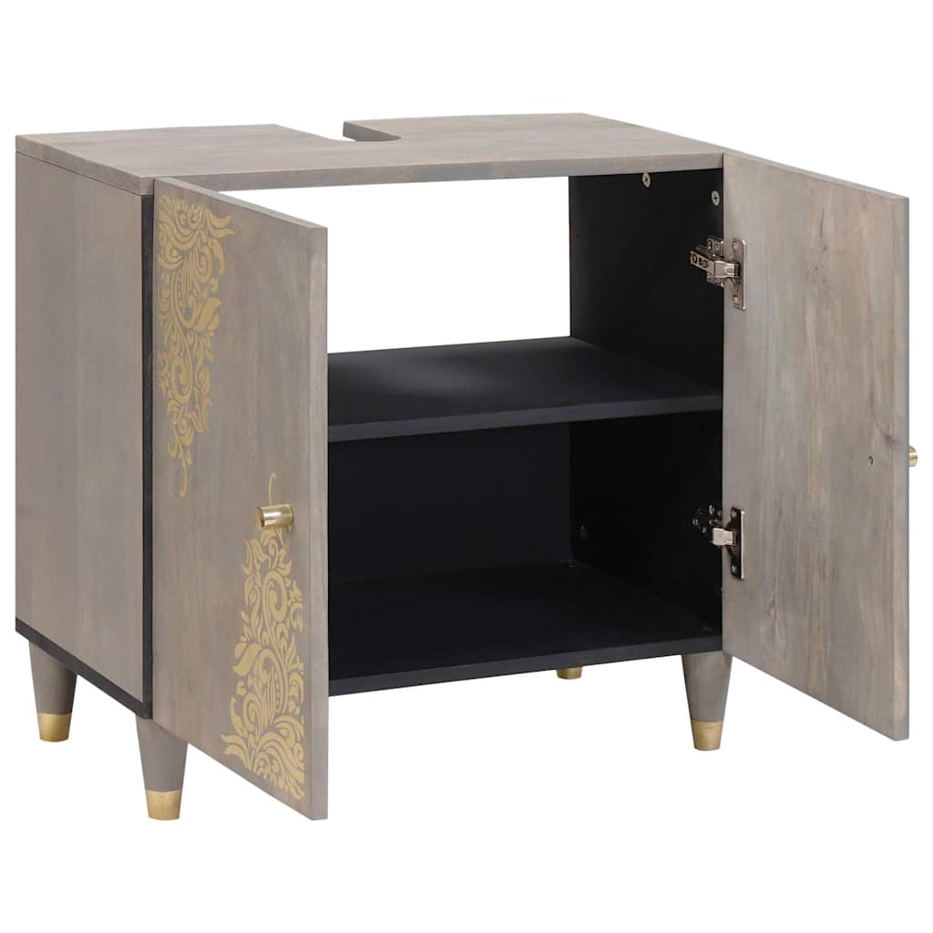 Waschbeckenunterschrank Grau 62 x 33 x 58 cm Massivholz Mango