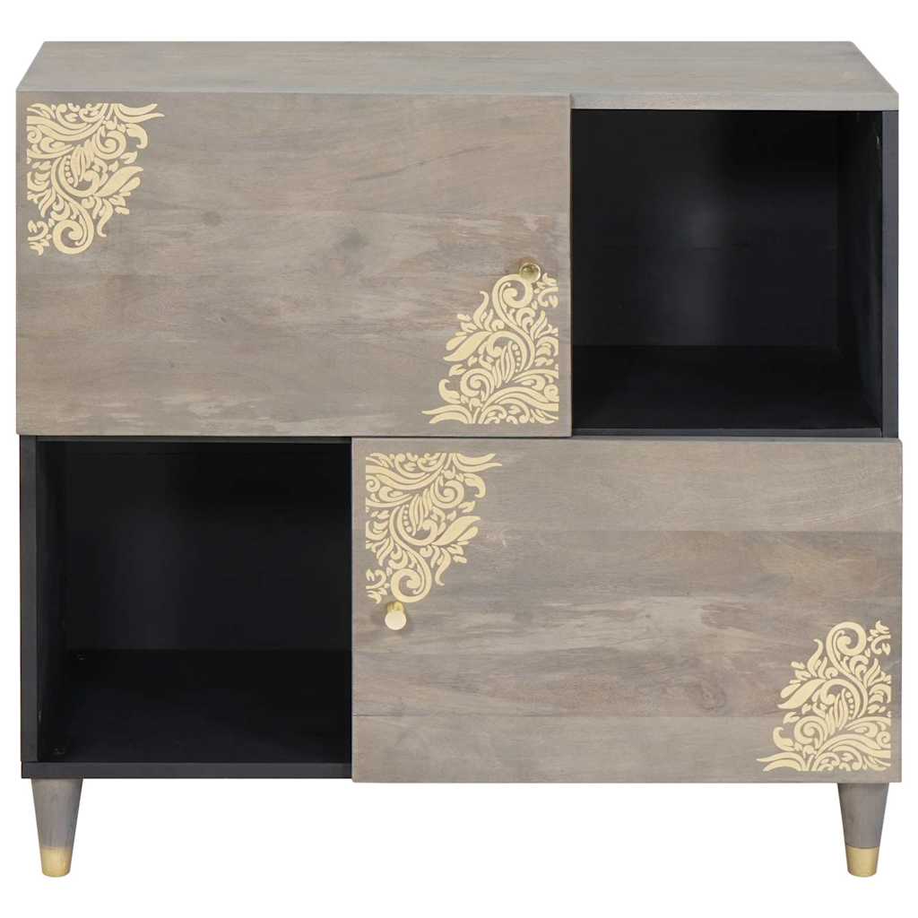 Sideboard Grau und Gold 80 x 33 x 75 cm Massivholz Mango