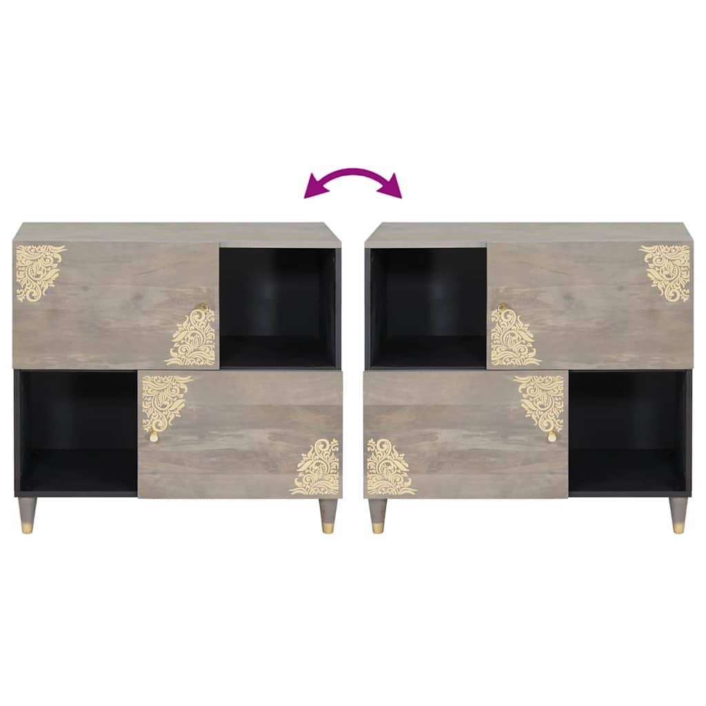Sideboard Grau und Gold 80 x 33 x 75 cm Massivholz Mango