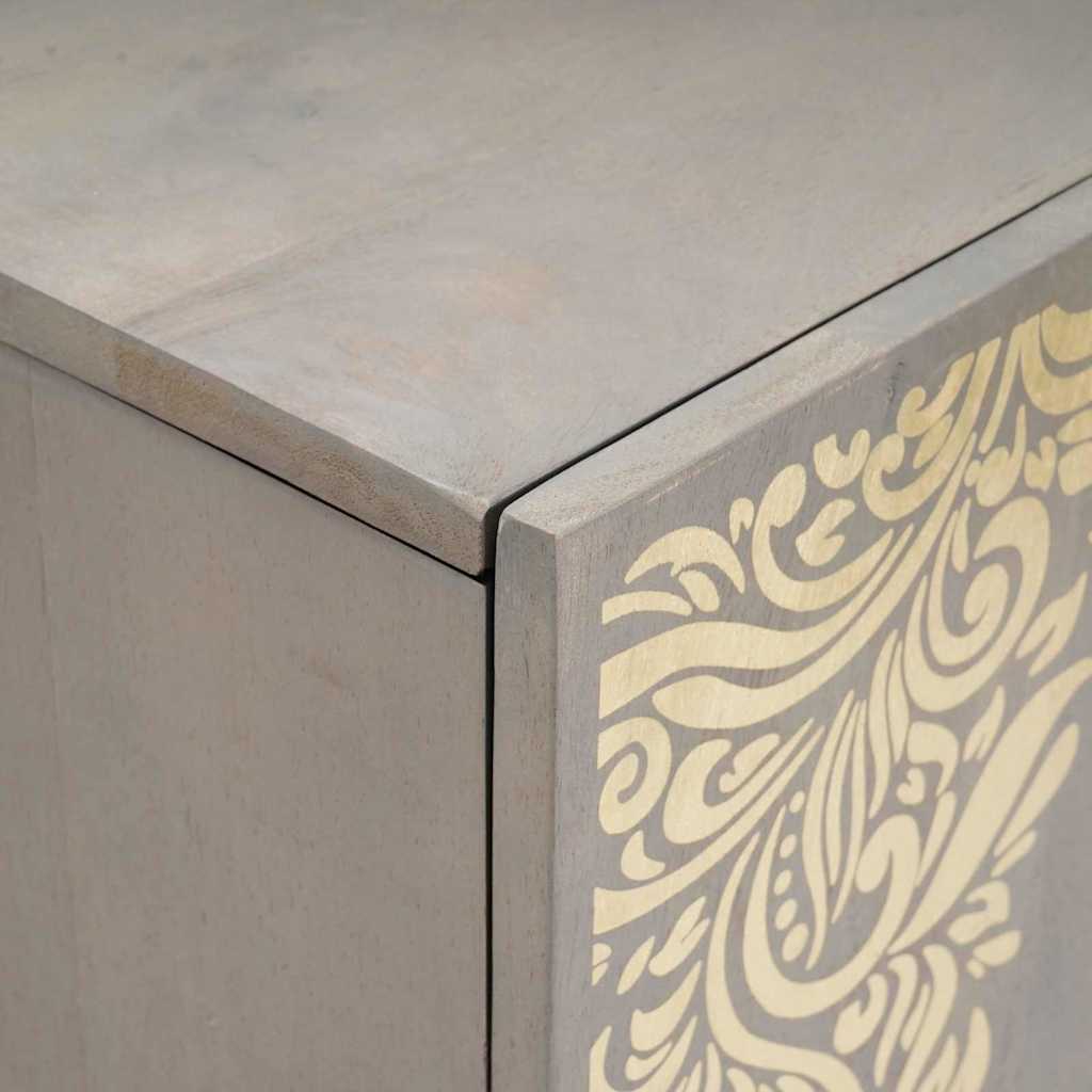 Sideboard Grau und Gold 90 x 33 x 75 cm Massivholz Mango