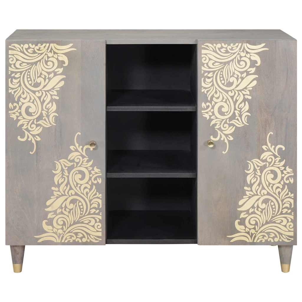 Sideboard Grau und Gold 90 x 33 x 75 cm Massivholz Mango