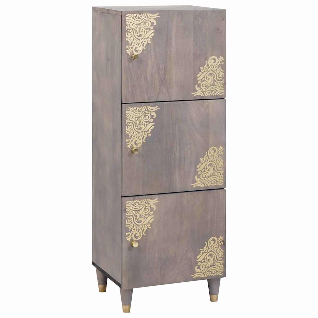 Highboard Grau und Gold 40 x 33 x 110 cm Massivholz Mango