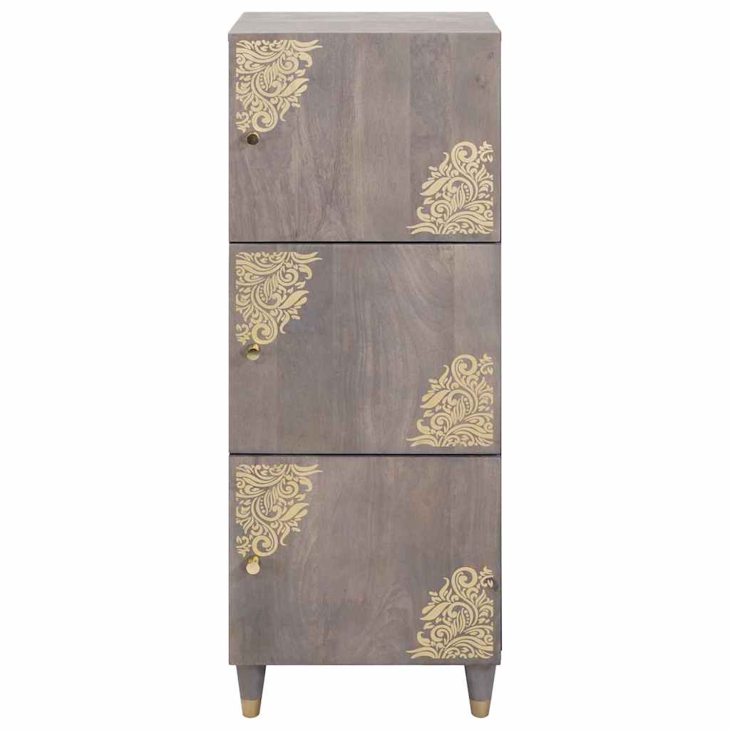 Highboard Grau und Gold 40 x 33 x 110 cm Massivholz Mango