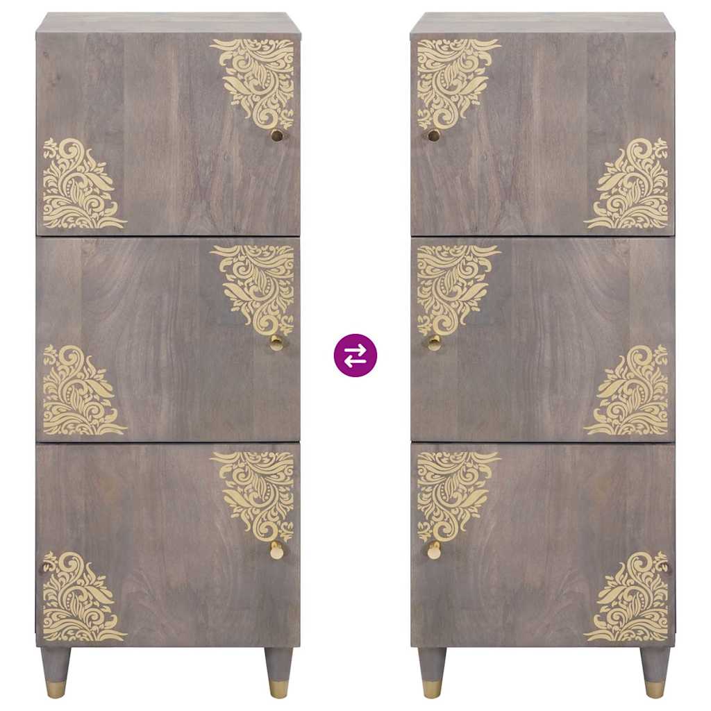 Highboard Grau und Gold 40 x 33 x 110 cm Massivholz Mango