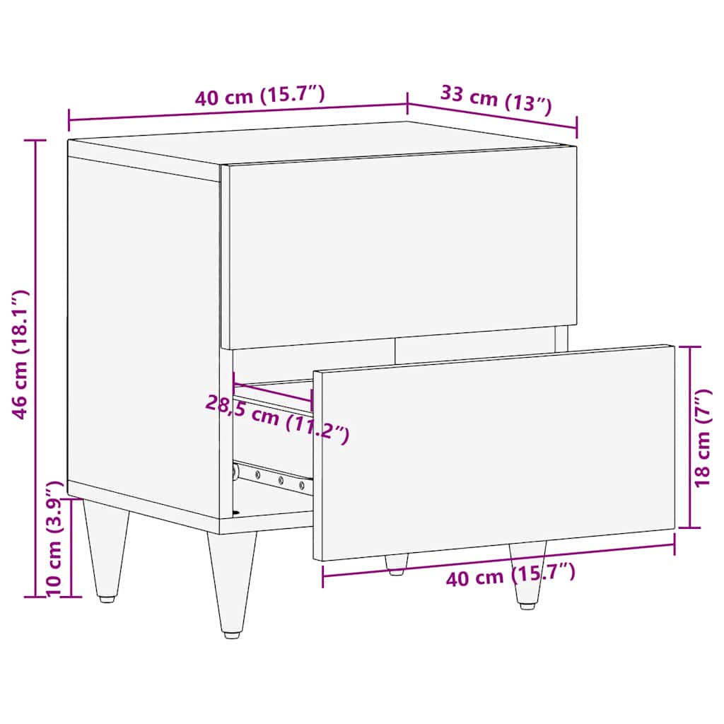 Nachttisch Schwarz 40 x 33 x 46 cm Massivholz Mango