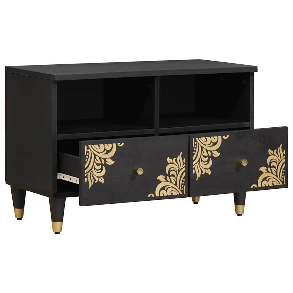 TV-Schränk mit Regal Schwarz 70 x 33 x 46 cm Massivholz Mango