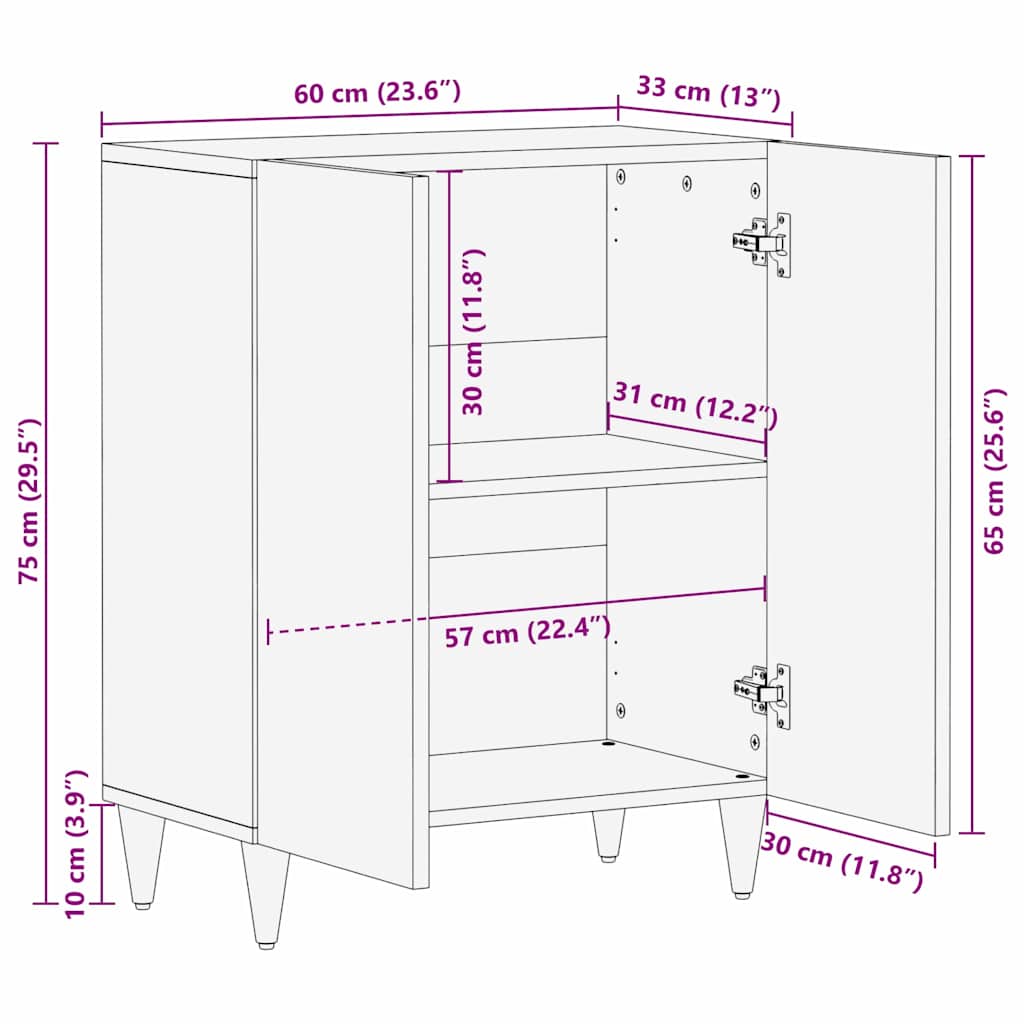 Sideboard Schwarz 60 x 33 x 75 cm Massivholz Mango