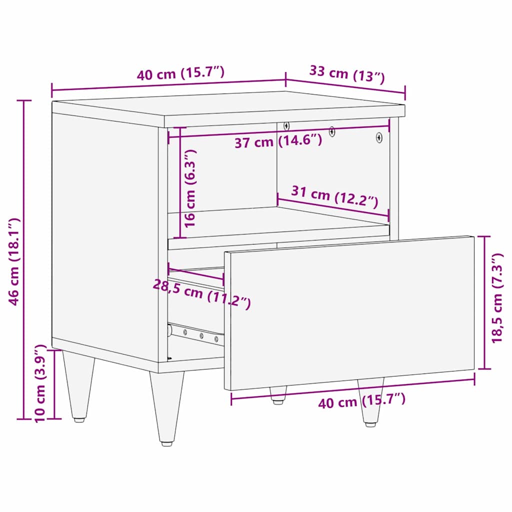 Nachttisch Schwarz 40 x 33 x 46 cm Massivholz Mango