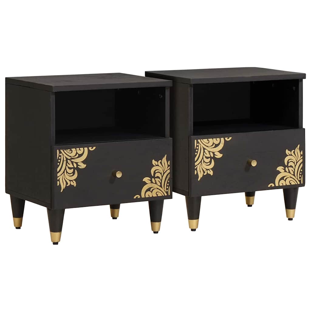 Nachttisch 2 pcs Schwarz 40 x 33 x 46 cm Massivholz Mango