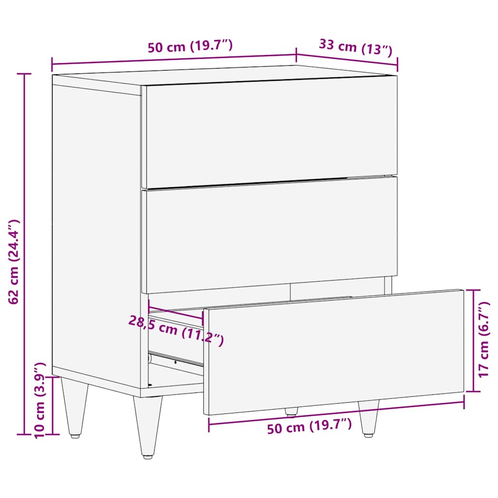 Nachttisch Schwarz 50 x 33 x 62 cm Massivholz Mango