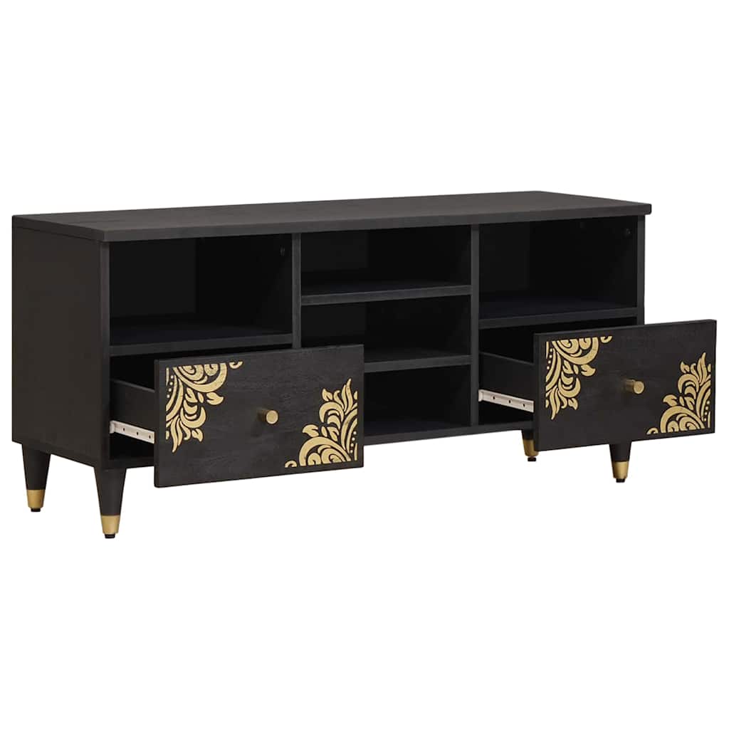 TV-Schränk mit Regal Schwarz 100 x 33 x 46 cm Massivholz Mango