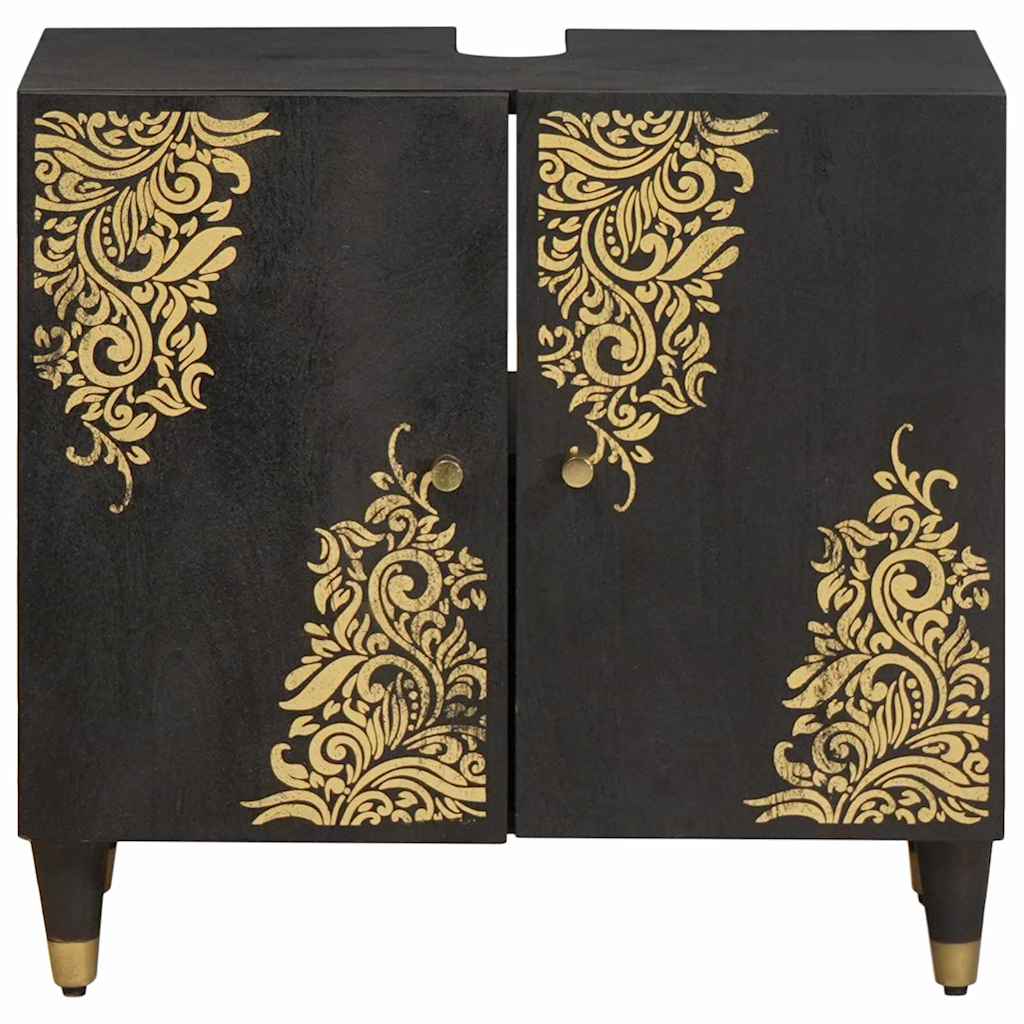 Waschbeckenunterschrank mit Speicher Schwarz 62 x 33 x 58 cm
