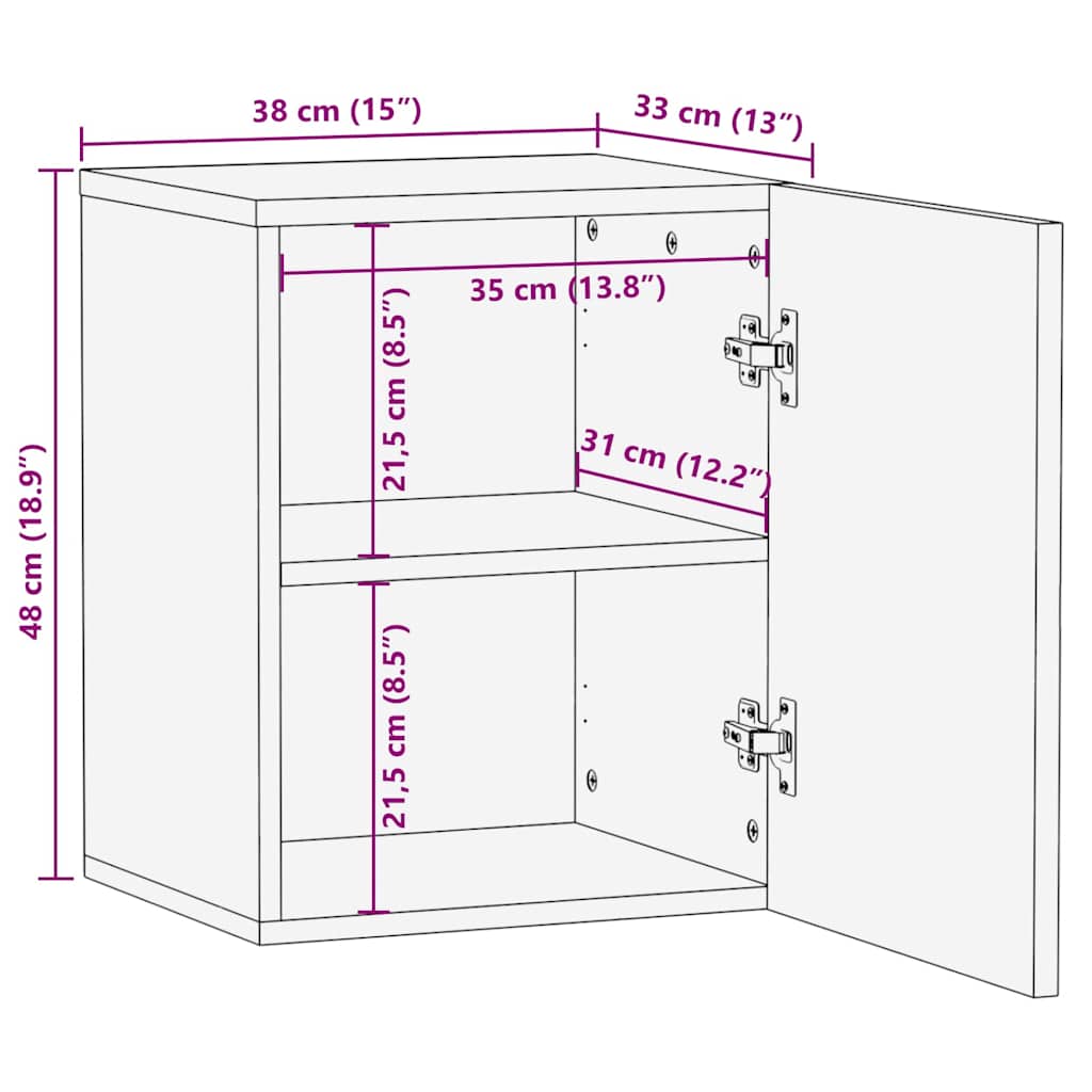 Wandschrank mit Tür Schwarz 38 x 33 x 48 cm Massivholz Mango