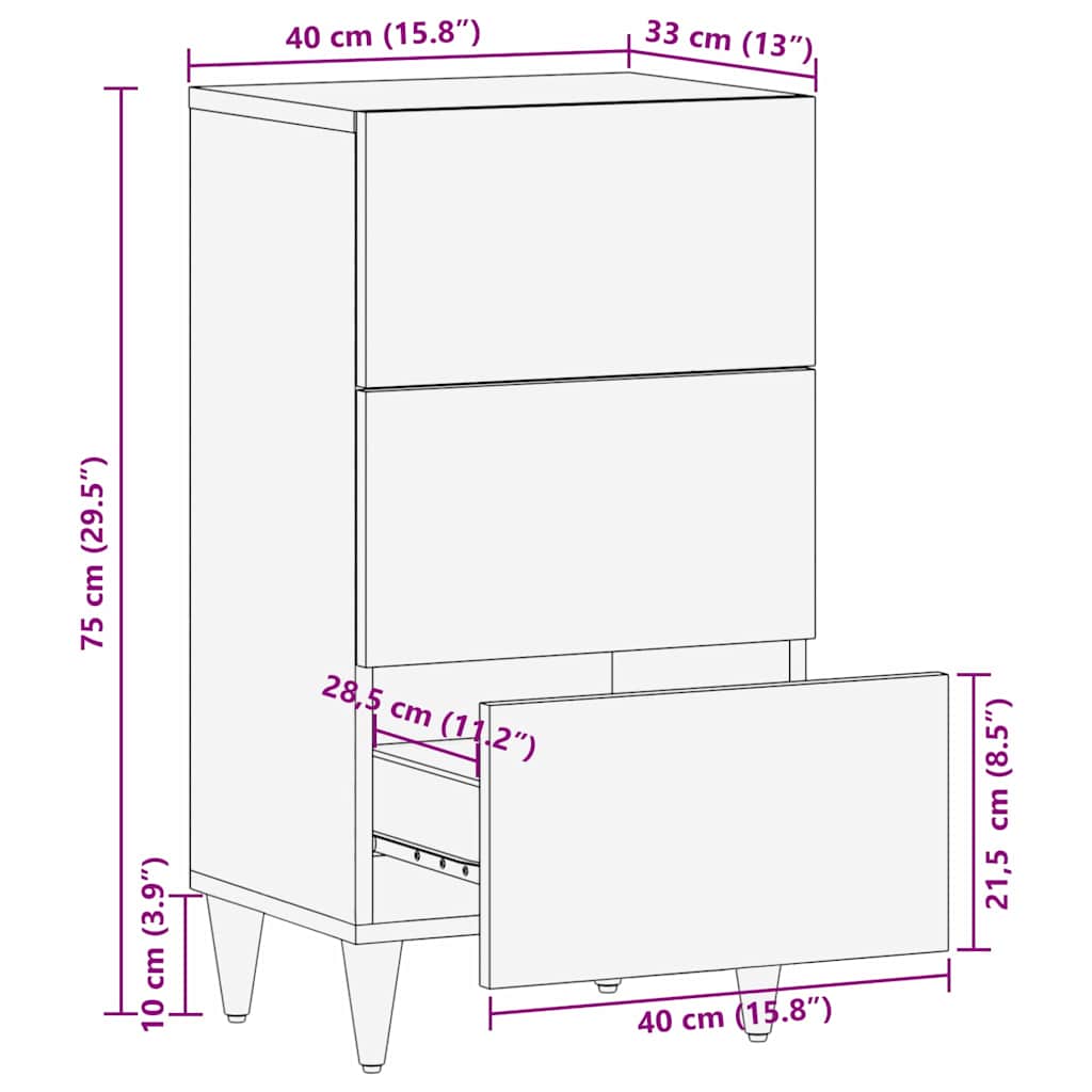 Sideboard mit Regal Schwarz 40 x 33 x 75 cm Massivholz Mango