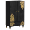 Highboard mit Regal Schwarz 60 x 33 x 100 cm Massivholz Mango