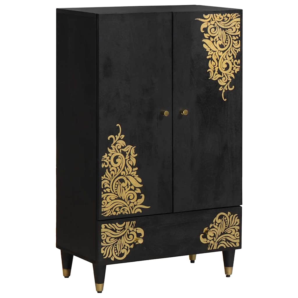 Highboard mit Regal Schwarz 60 x 33 x 100 cm Massivholz Mango