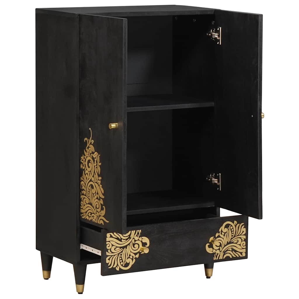 Highboard mit Regal Schwarz 60 x 33 x 100 cm Massivholz Mango