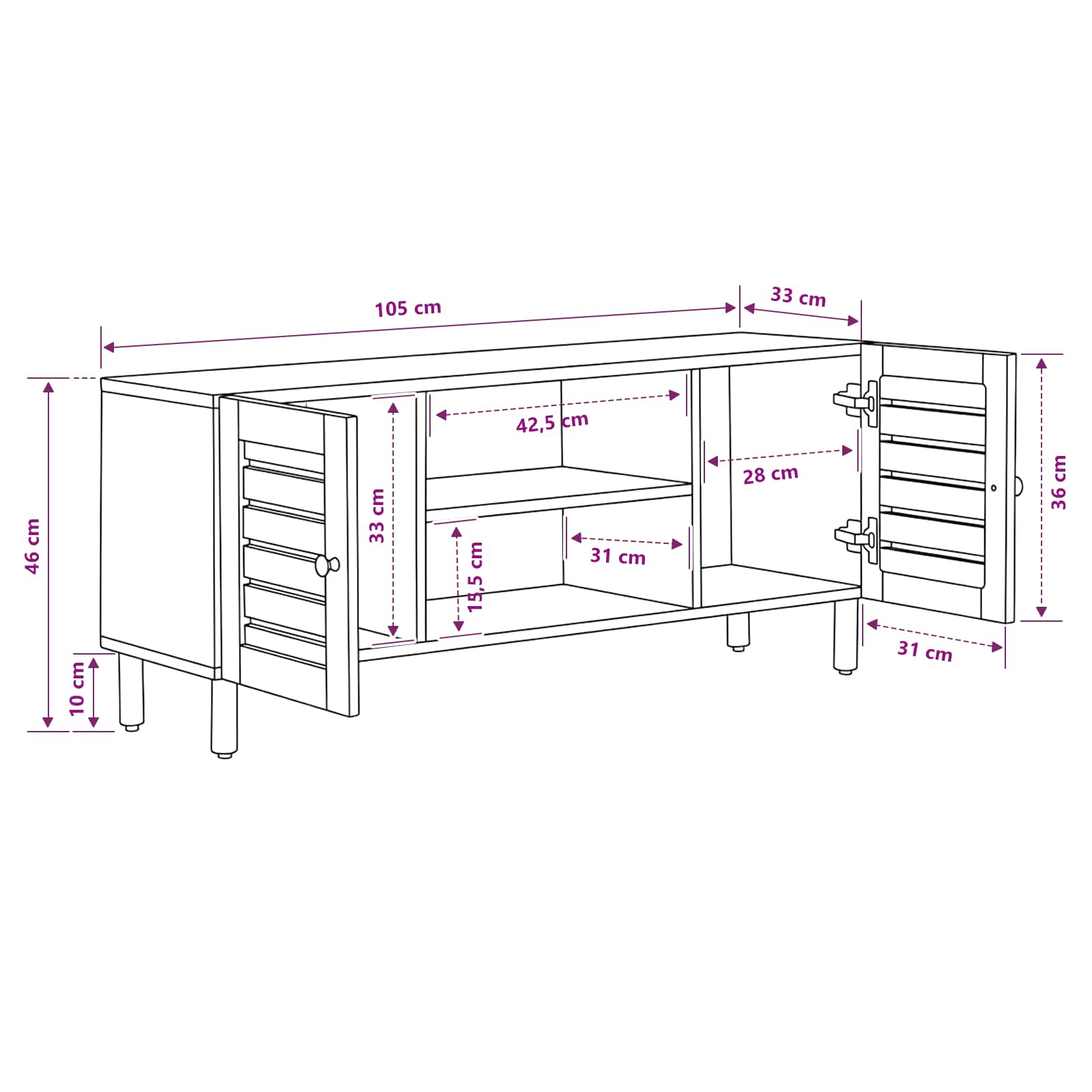 Stauraumschränke Natur 105 x 33 x 46 cm Massivholz Mango