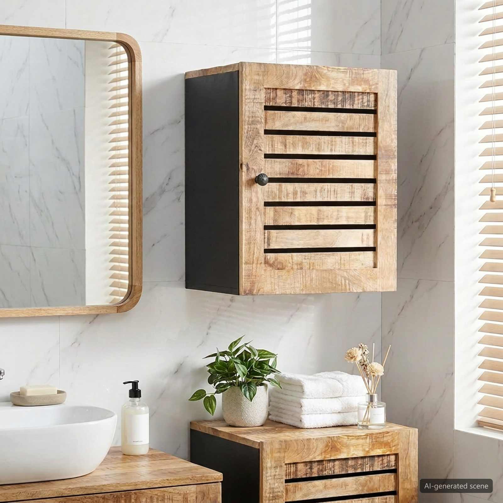 Hängeschrank mit Speicher Braun und Schwarz 38 x 33,5 x 48 cm