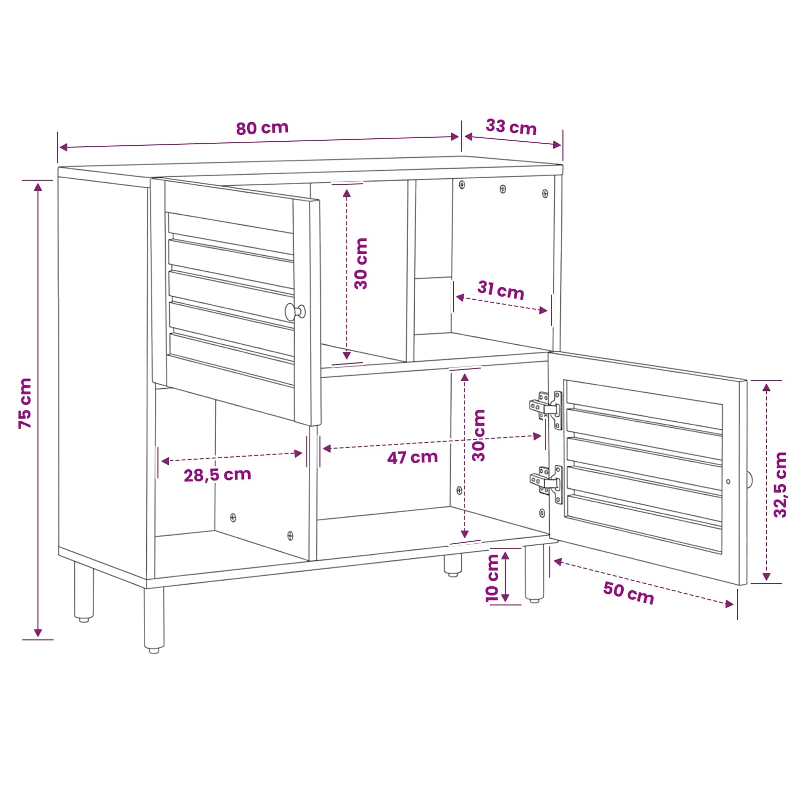 Stauraumschränke Braun 80 x 33,5 x 75 cm Massivholz Mango