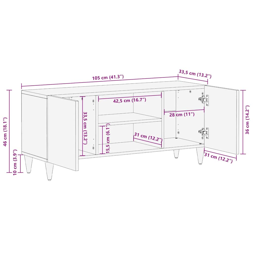 TV-Schränk mit Regal Braun 105 x 33,5 x 46 cm Massivholz Mango