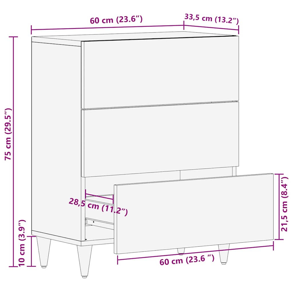 Sideboard Braun 60 x 33 x 75 cm Massivholz Mango