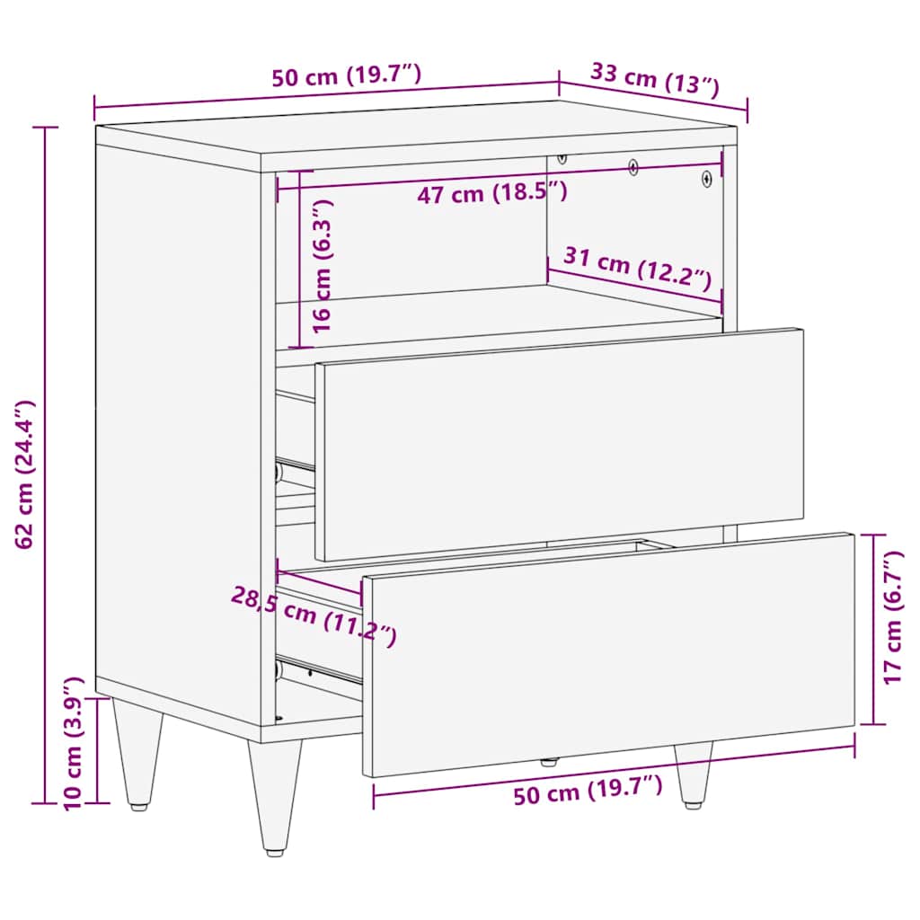 Nachttische mit Schubladen 50 x 33 x 62 cm Massivholz Mango