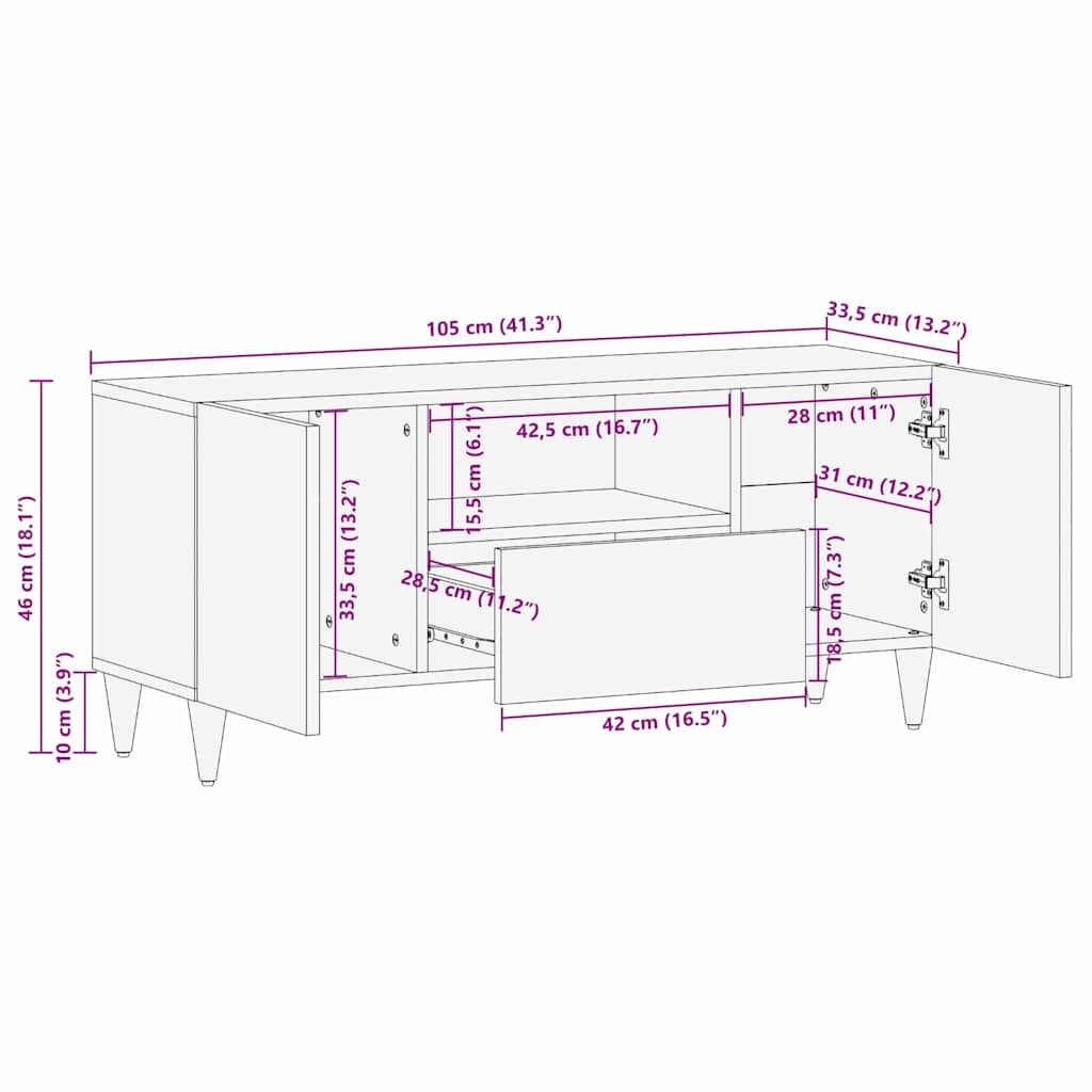 TV-Schränk mit Regal Braun 105 x 33,5 x 46 cm Massivholz Mango