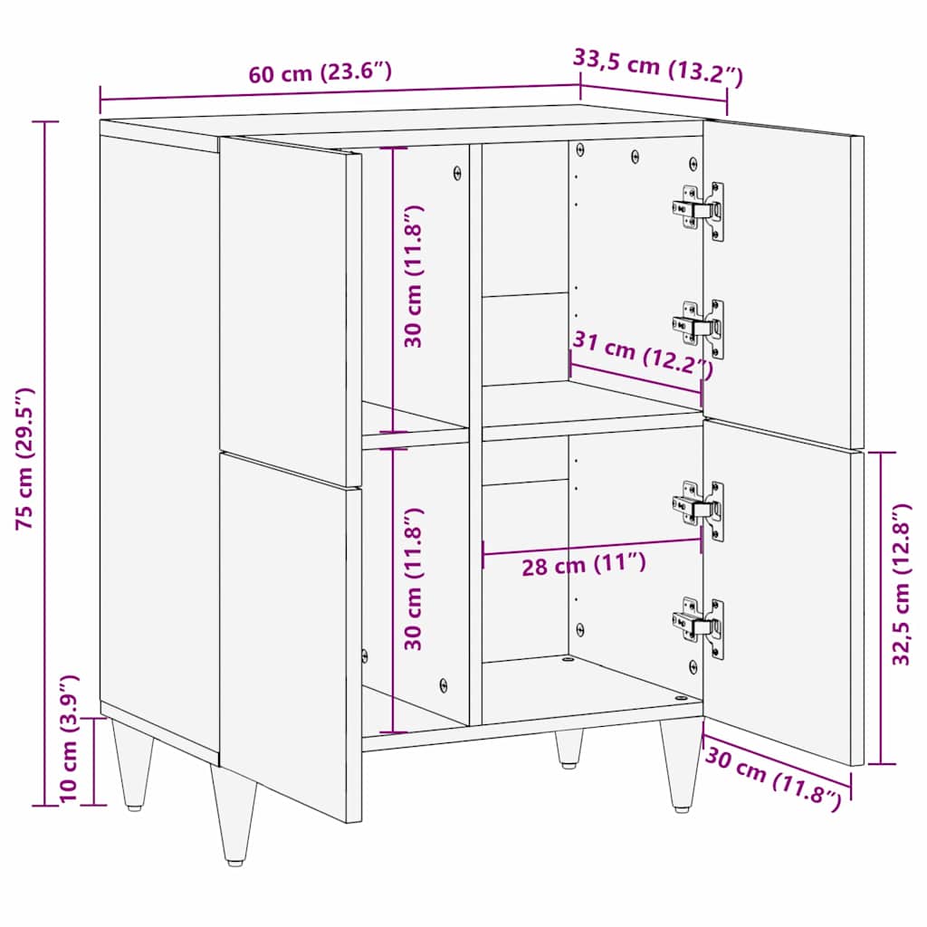 Sideboard Braun 60 x 33,5 x 75 cm Massivholz Mango