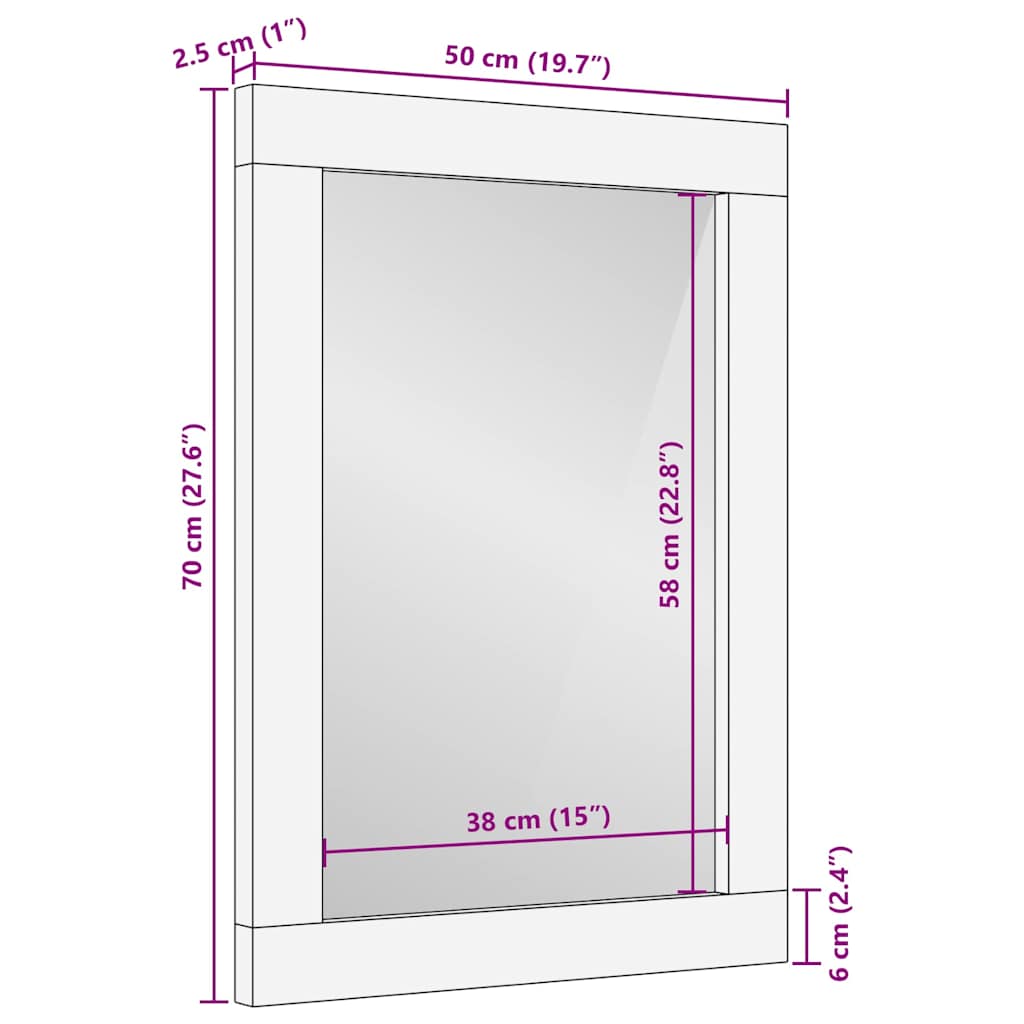 Spiegel Rechtwinklig Braun und Silber 50 x 2,5 x 70 cm