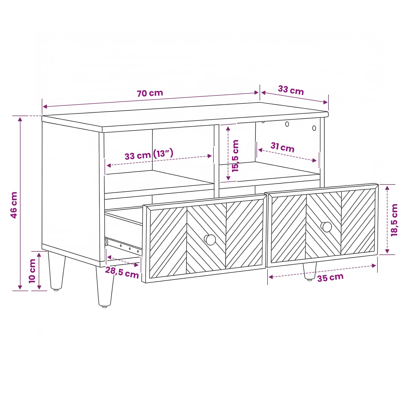 Stauraumschränke Braun 70 x 33,5 x 46 cm Massivholz Mango