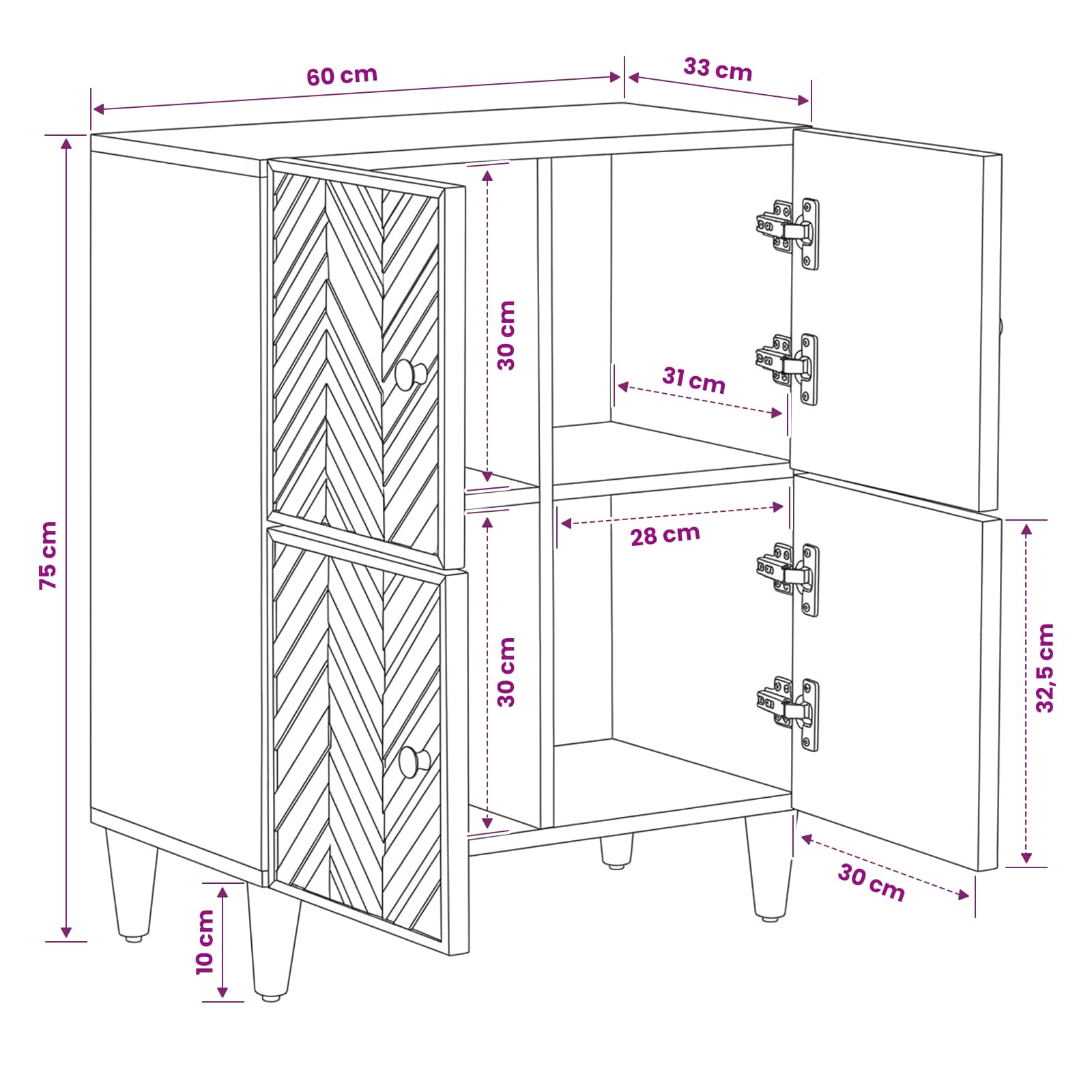Stauraumschränke Braun 60 x 33,5 x 75 cm Massivholz Mango