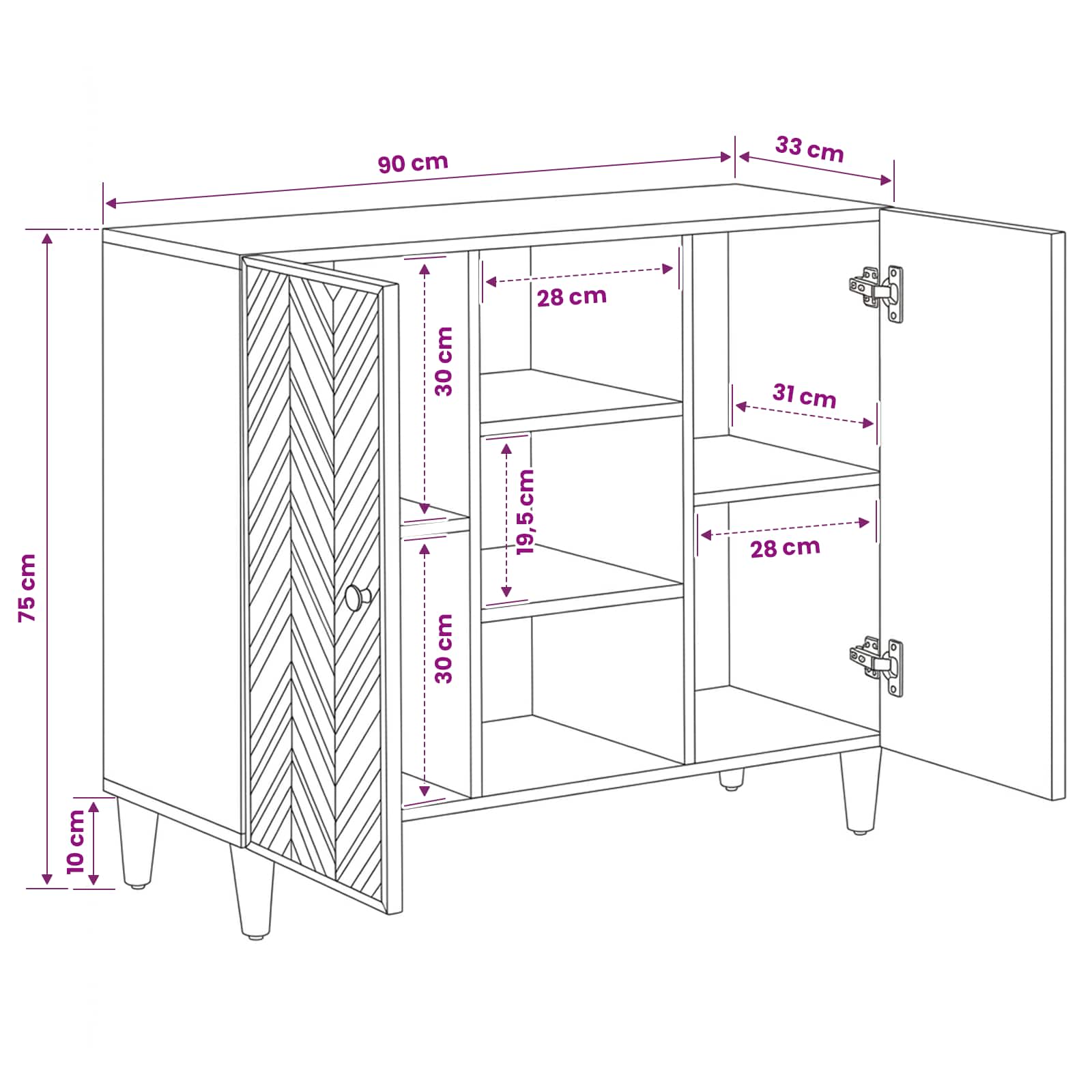 Stauraumschränke Braun 90 x 33,5 x 75 cm Massivholz Mango