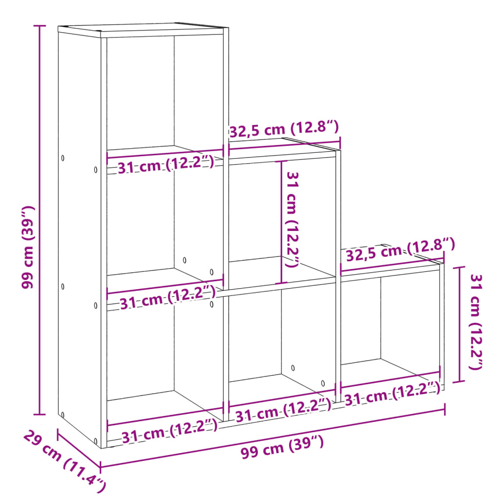 Raumteiler Bücherregal 3-stufig Weiß 99x29x99 cm Holzwerkstoff