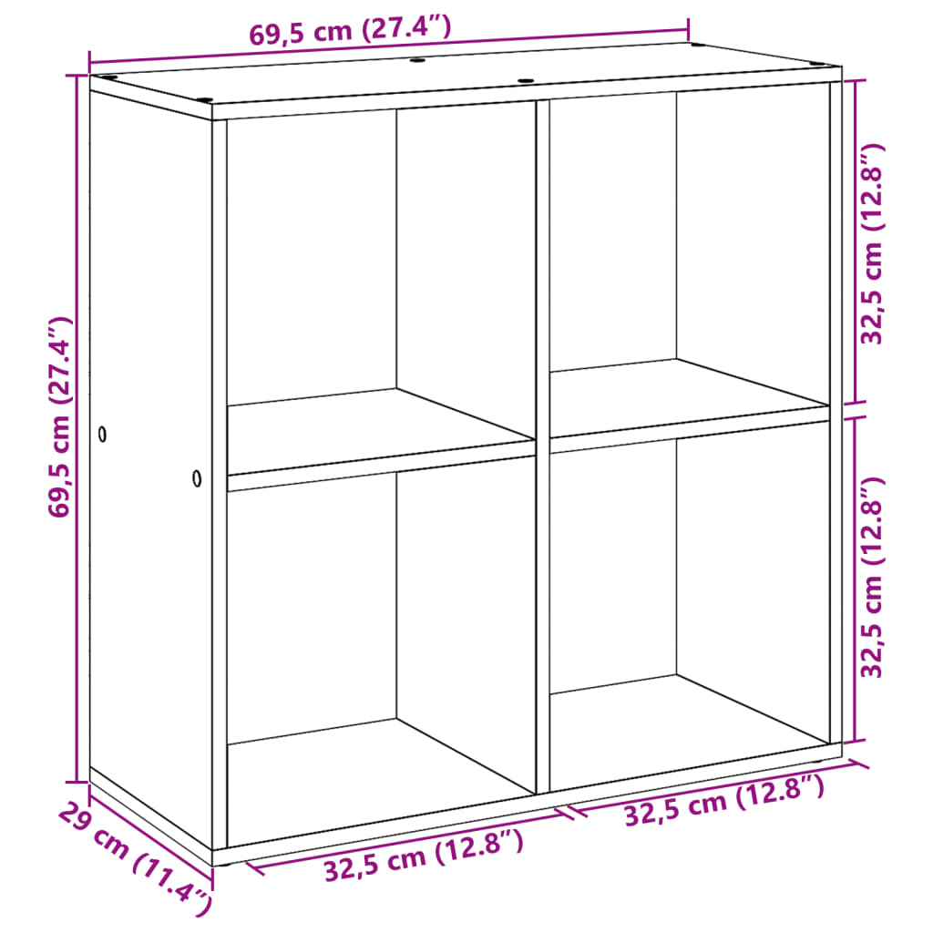 Raumteiler Bücherregal Weiß 69,5 x 29 x 69,5 cm Holzwerkstoff