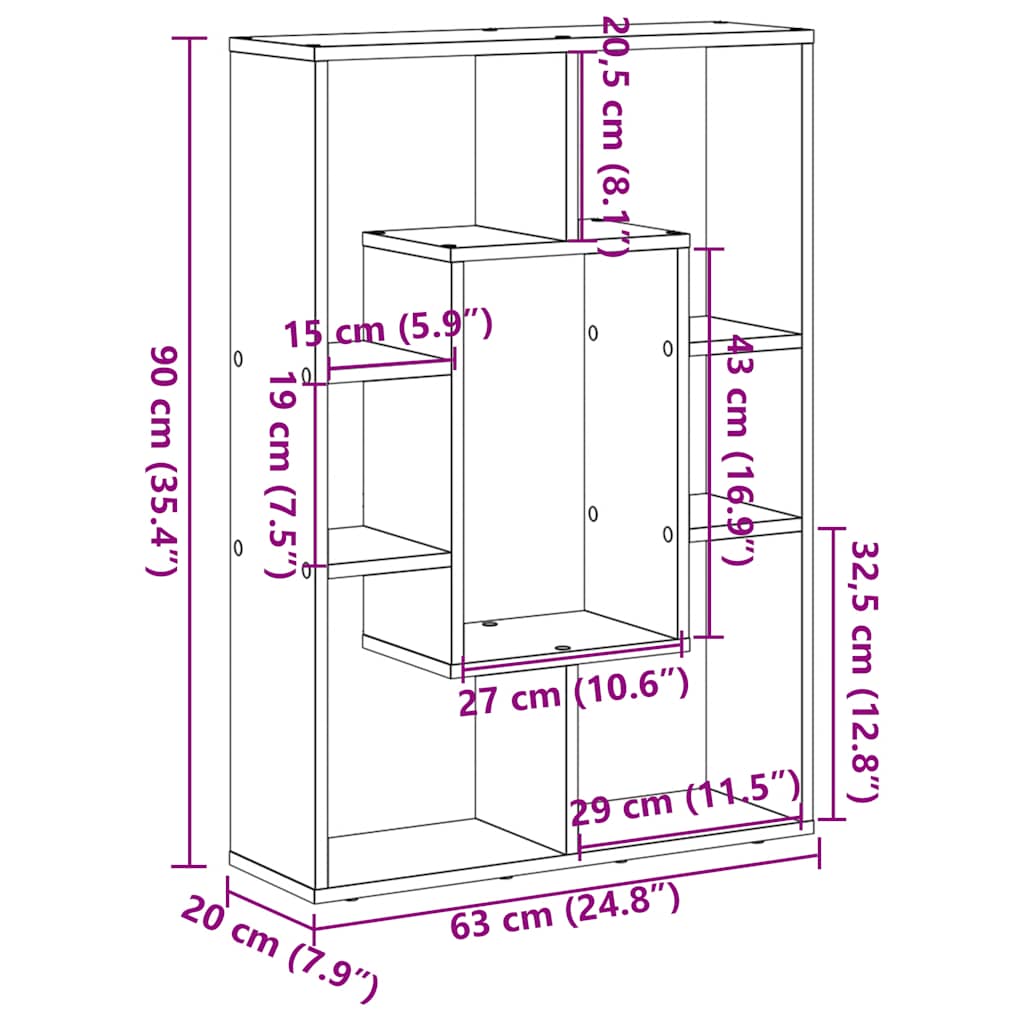 Bücherregal Räuchereiche 63x20x90 cm Holzwerkstoff