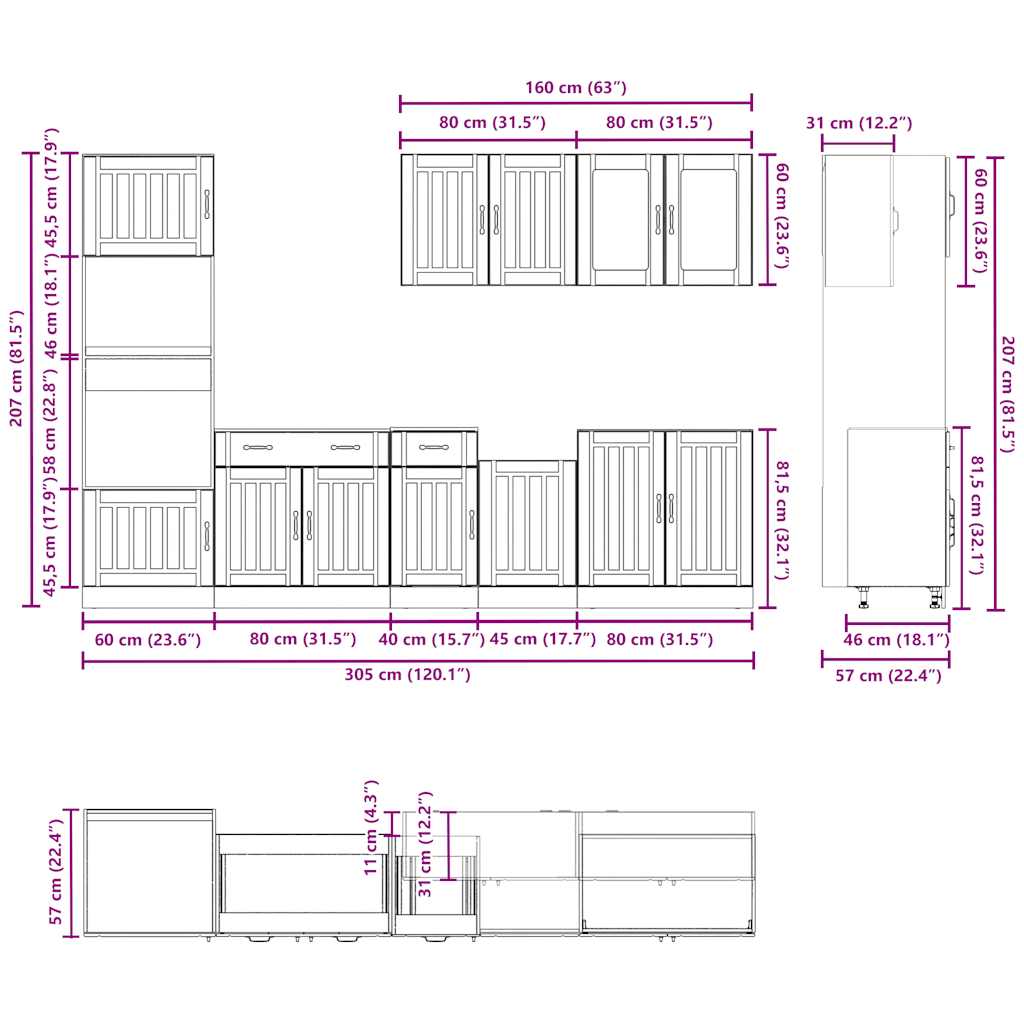 7-tlg. Küchenschrank-Set Lucca Sonoma-Eiche Holzwerkstoff
