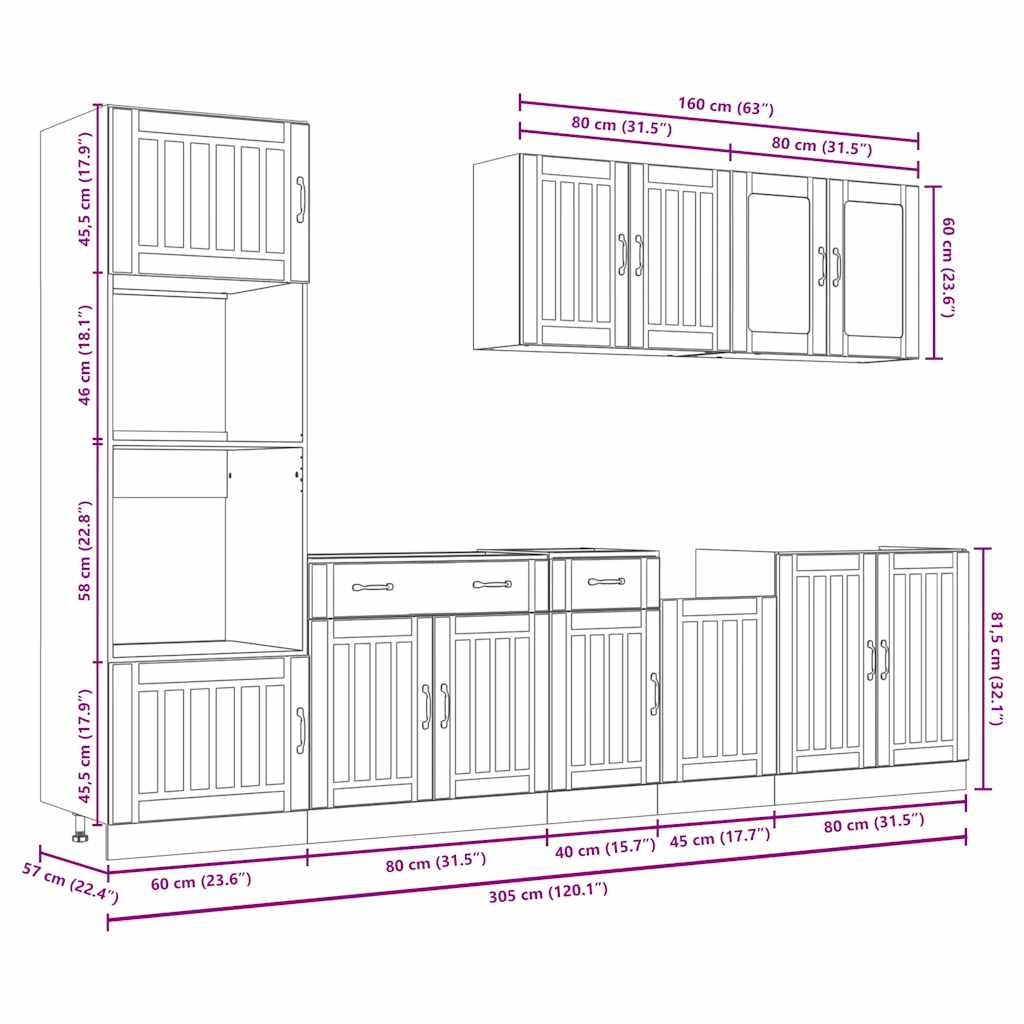 7-tlg. Küchenschrank-Set Lucca Sonoma-Eiche Holzwerkstoff