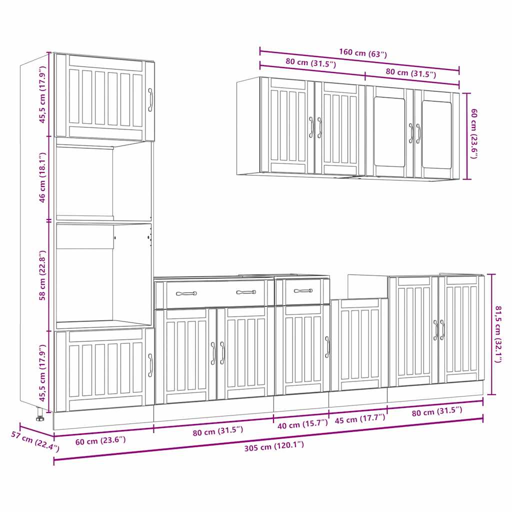 7-tlg. Küchenschrank-Set Lucca Räuchereiche Holzwerkstoff