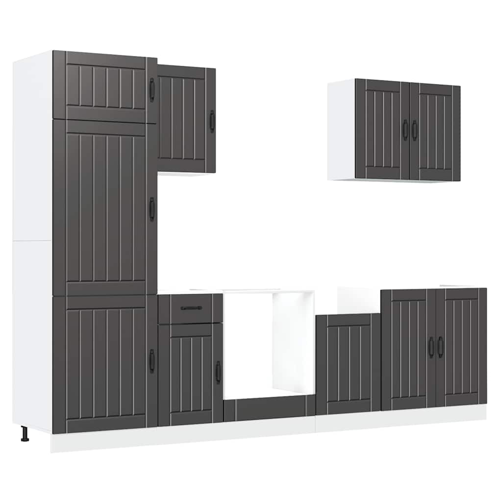 7-tlg. Küchenschrank-Set Lucca Schwarz Holzwerkstoff
