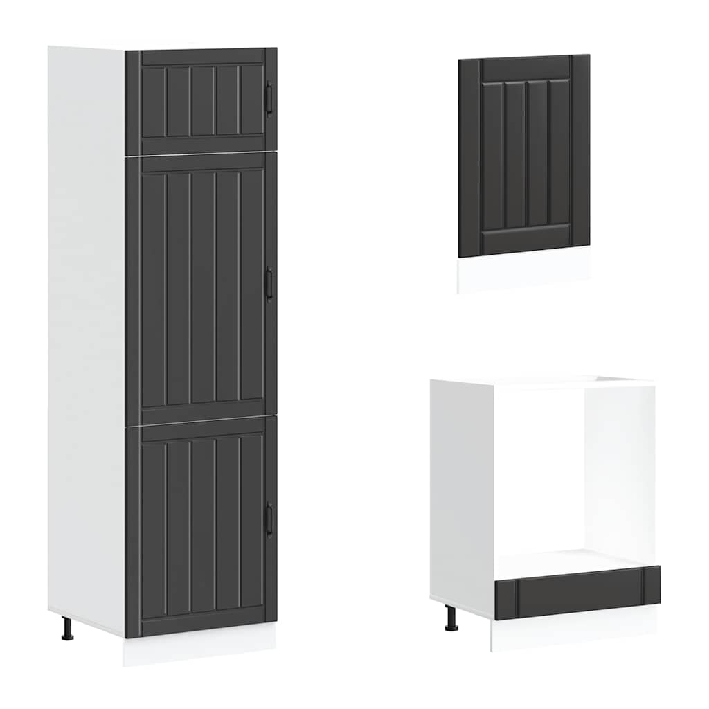 7-tlg. Küchenschrank-Set Lucca Schwarz Holzwerkstoff
