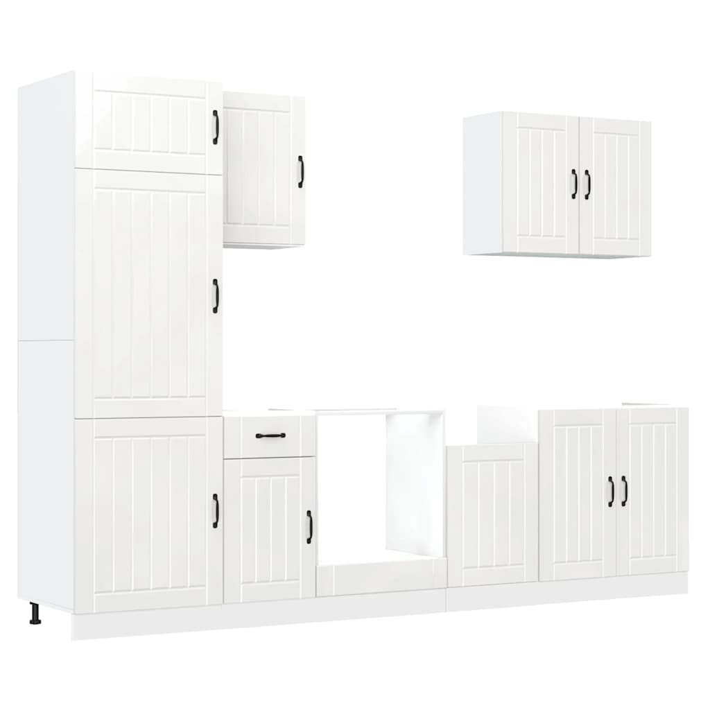 7-tlg. Küchenschrank-Set Lucca Hochglanz-Weiß Holzwerkstoff